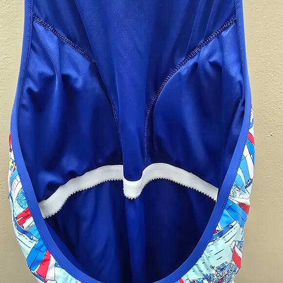 Vineyard Vines One Piece Swimsuit America's Cup Yacht Halter Multicolor Medium - Picture 4 of 9